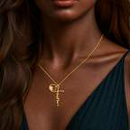 Faith Script Cross Mustard Seed Necklace