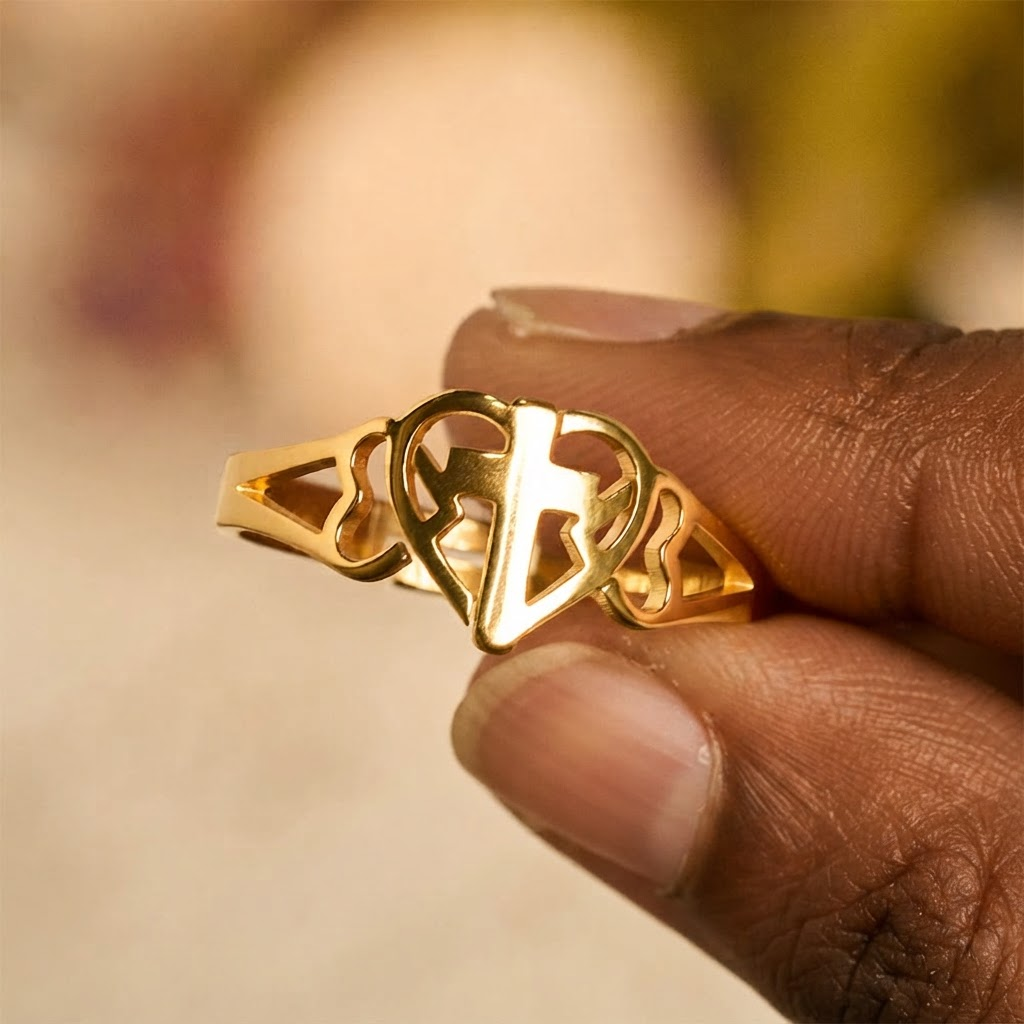Timeless Heart Cross Adjustable Ring