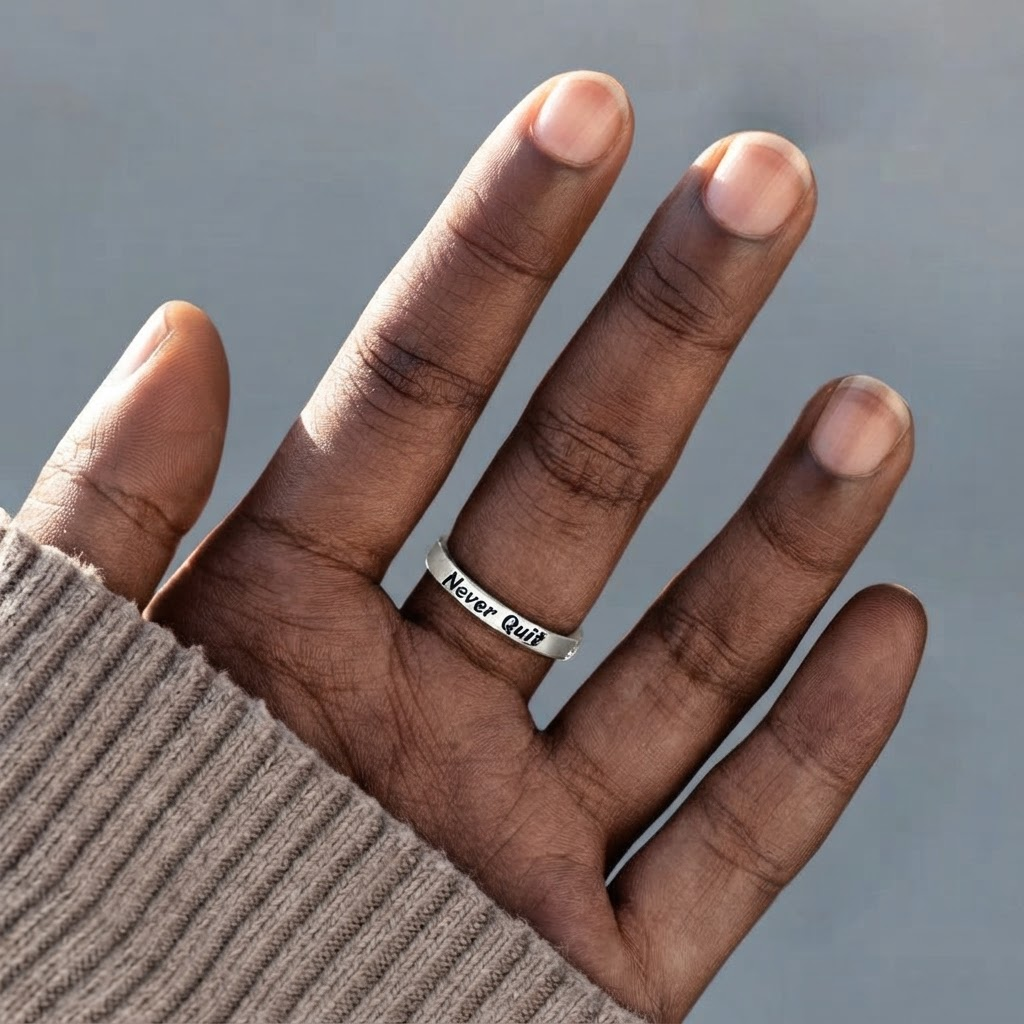 925 Silver Cross Minimalist "Never Quit" Ring