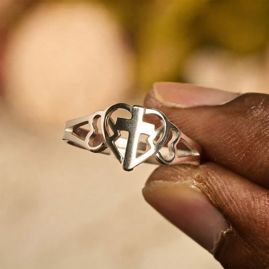 Timeless Heart Cross Adjustable Ring